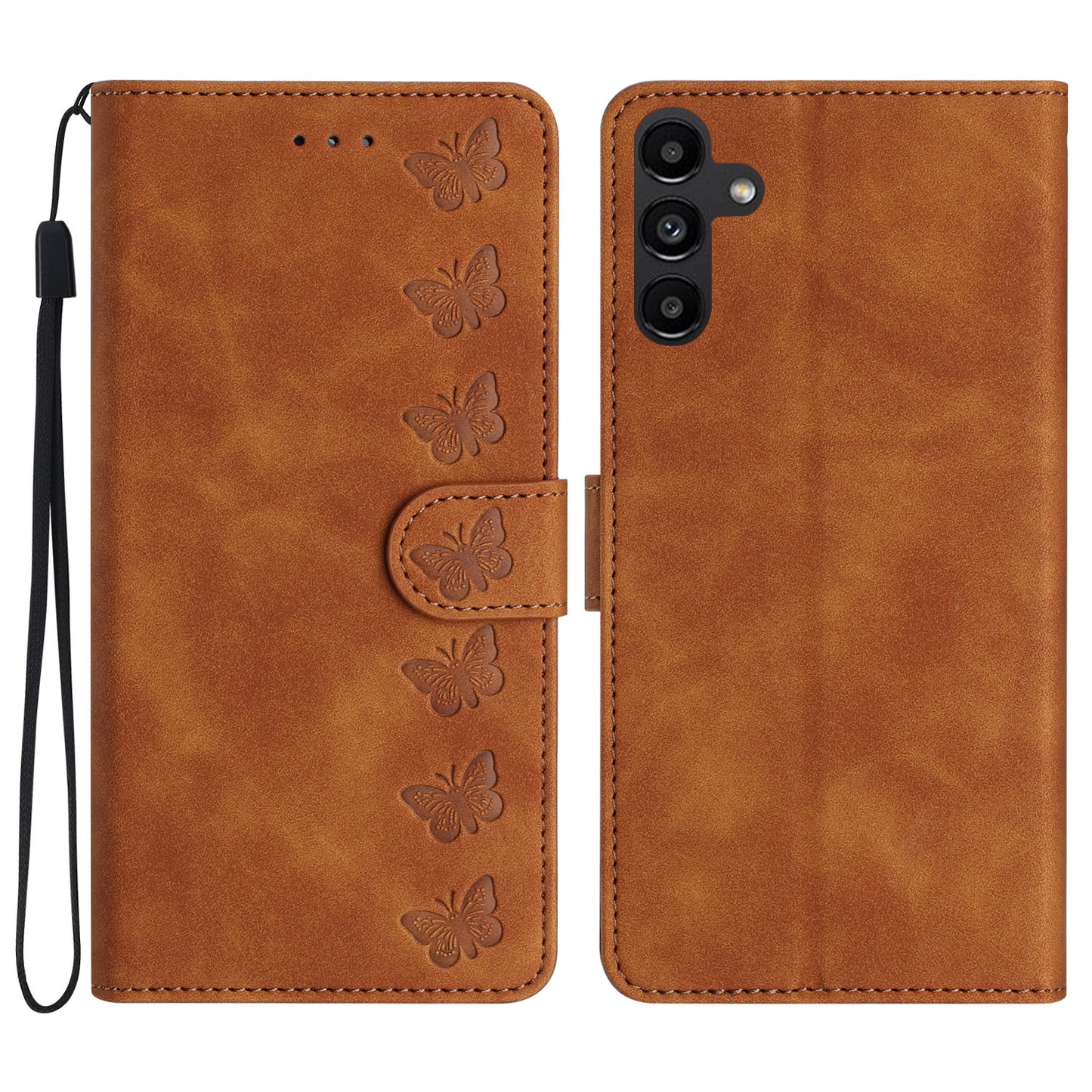 For Samsung Galaxy A16 5G / A16 4G Case Imprinted Butterfly Leather Wallet Phone Cover - Brown