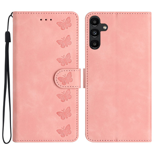 For Samsung Galaxy A16 5G / A16 4G Case Imprinted Butterfly Leather Wallet Phone Cover - Pink