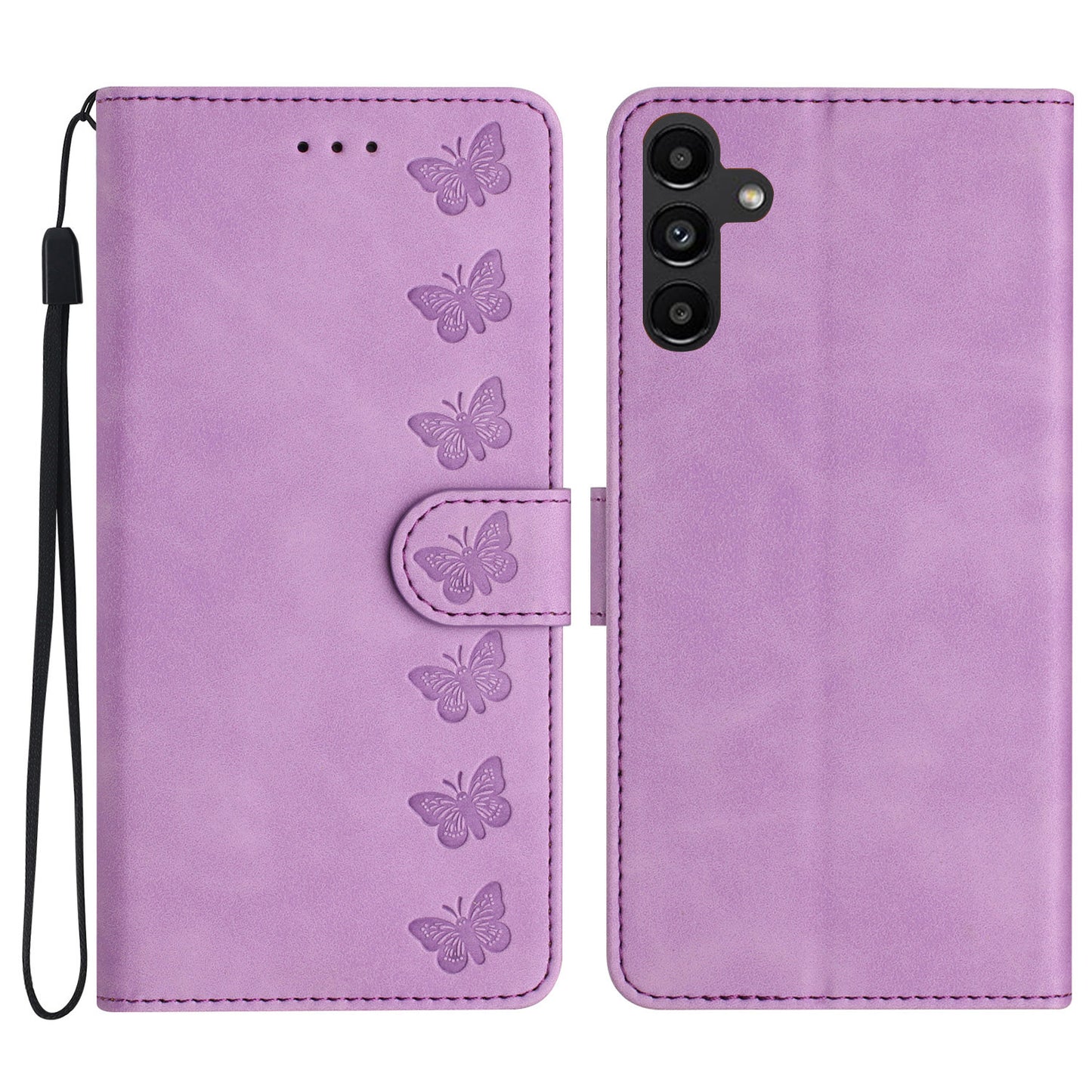 For Samsung Galaxy A16 5G / A16 4G Case Imprinted Butterfly Leather Wallet Phone Cover - Purple