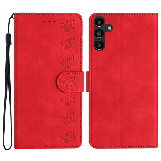 For Samsung Galaxy A16 5G / A16 4G Case Imprinted Butterfly Leather Wallet Phone Cover - Red