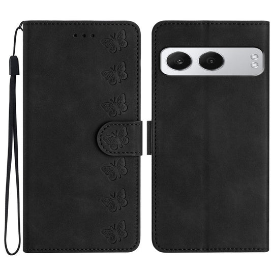 For OnePlus Nord 4 Case Imprinted Butterfly Leather Wallet Phone Cover - Black