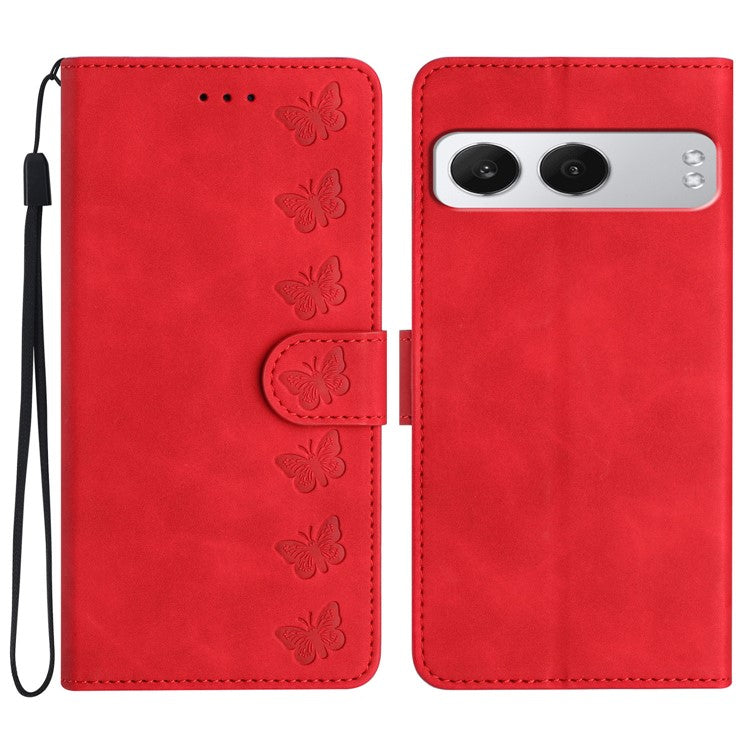 For OnePlus Nord 4 Case Imprinted Butterfly Leather Wallet Phone Cover - Red