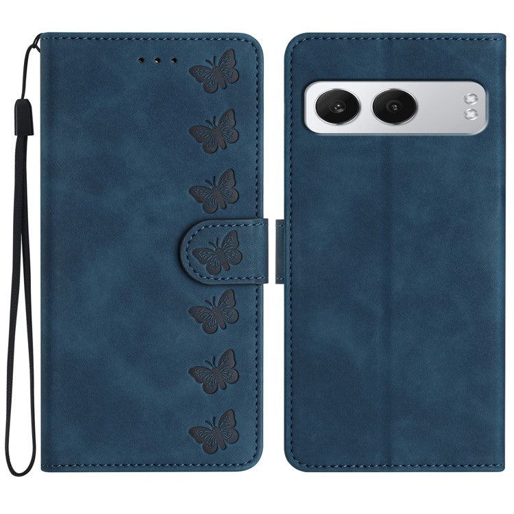 For OnePlus Nord 4 Case Imprinted Butterfly Leather Wallet Phone Cover - Blue