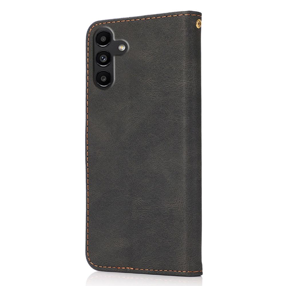 For Samsung Galaxy A16 5G / A16 4G Cover Color Splicing Wallet Stand Leather Phone Case with Wrist Strap - Black+Brown