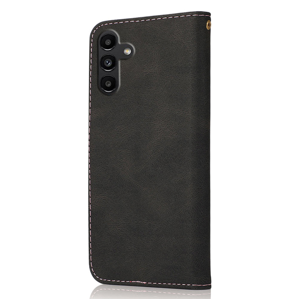 For Samsung Galaxy A16 5G / A16 4G Cover Color Splicing Wallet Stand Leather Phone Case with Wrist Strap - Black+Rose Gold