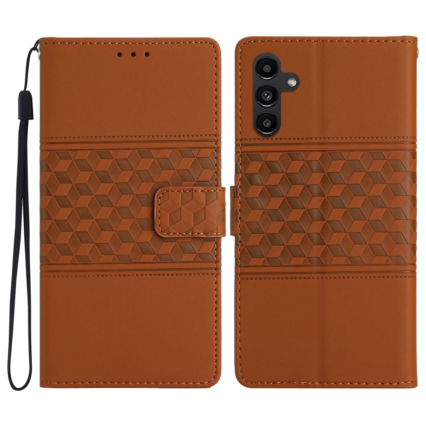 For Samsung Galaxy A16 5G / A16 4G Case Rhombus Leather Horizontal Flip Phone Cover - Brown