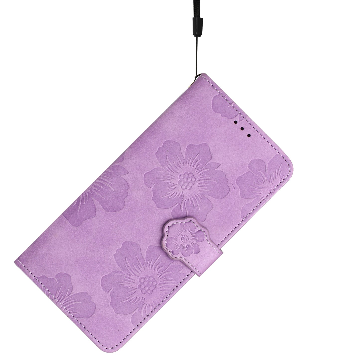 For Samsung Galaxy A16 5G / A16 4G Case Flower Design Leather Wallet Phone Cover with Wrist Strap - Purple