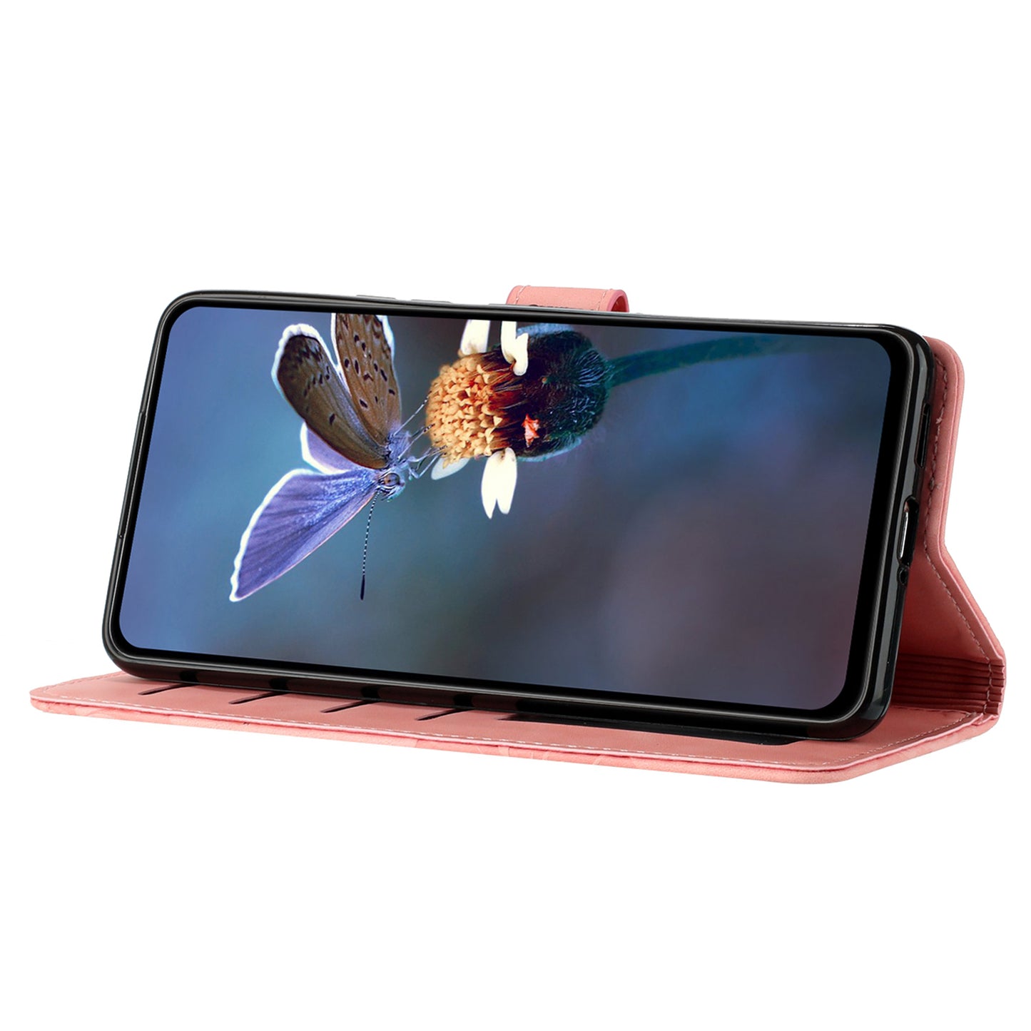 For Samsung Galaxy A16 5G / A16 4G Case Flower Design Leather Wallet Phone Cover with Wrist Strap - Pink