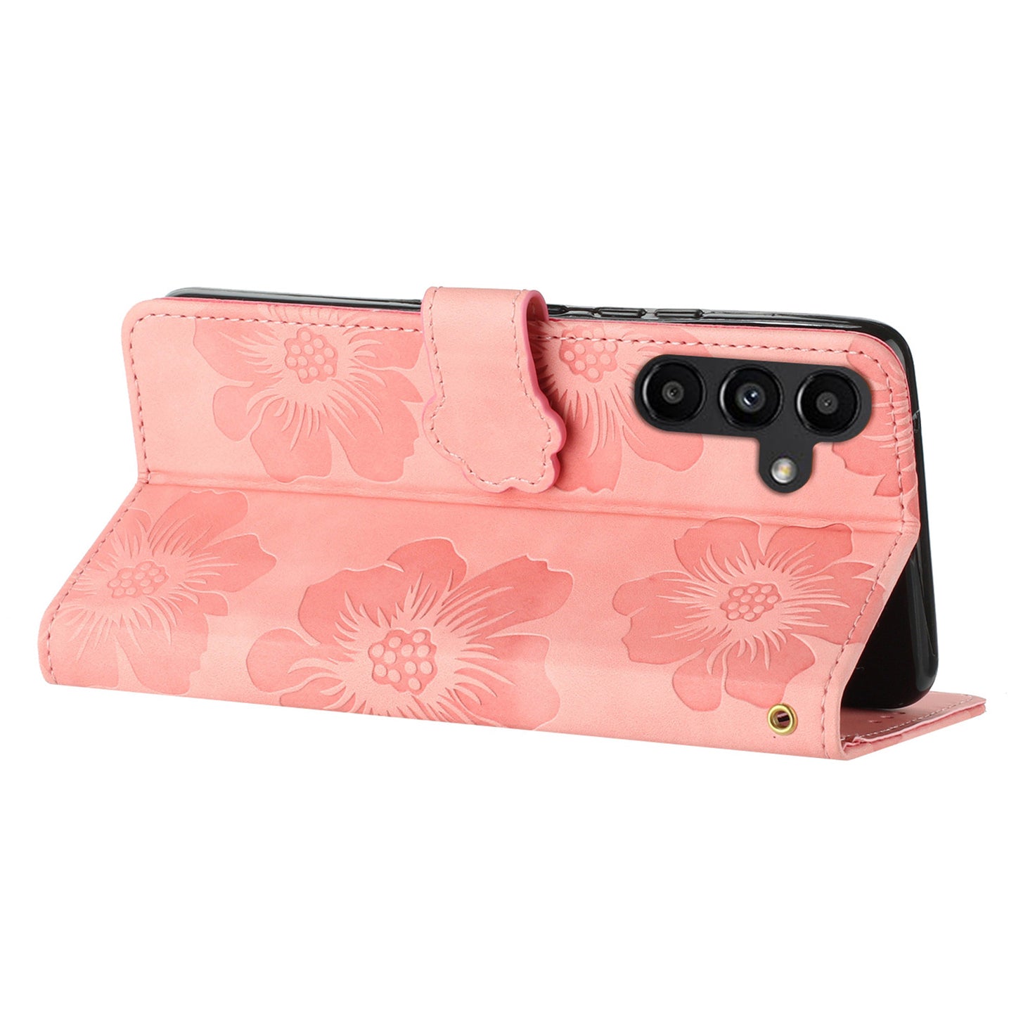 For Samsung Galaxy A16 5G / A16 4G Case Flower Design Leather Wallet Phone Cover with Wrist Strap - Pink