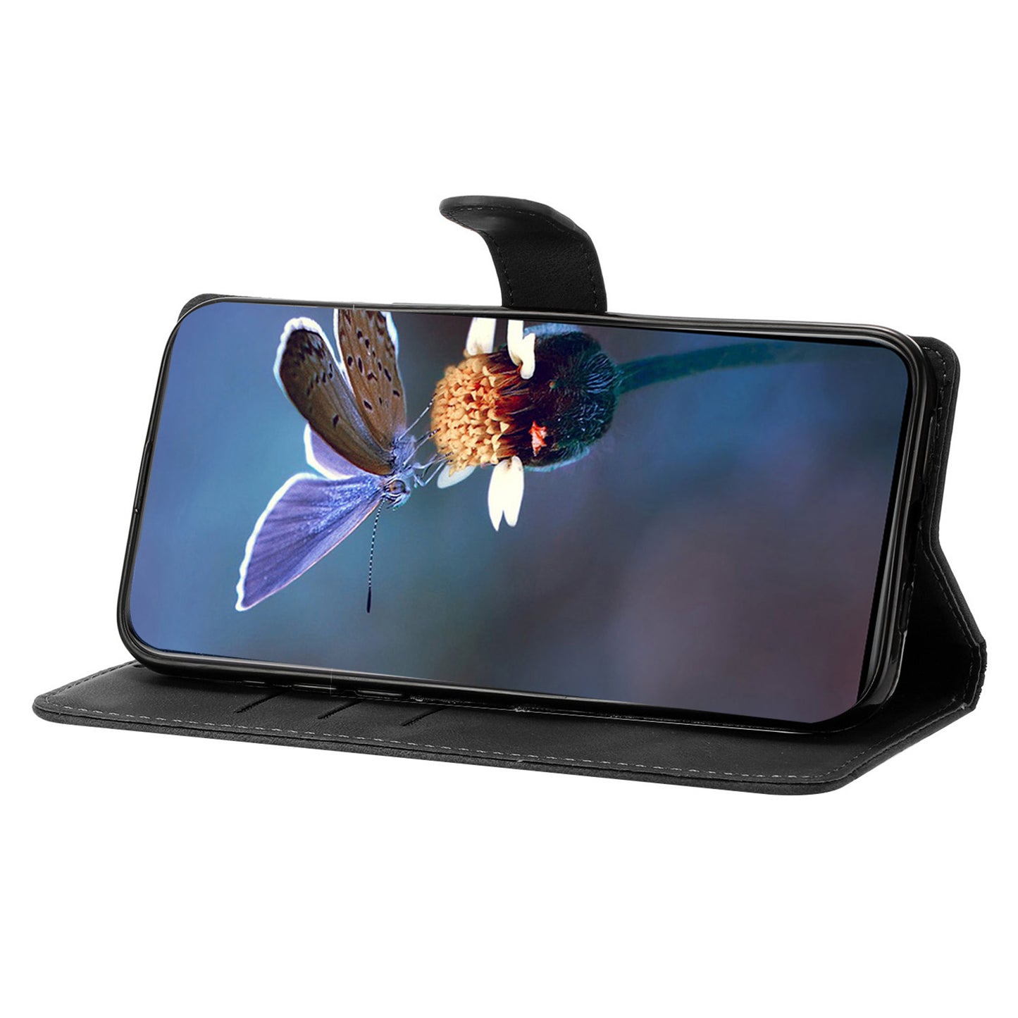 For Samsung Galaxy A16 5G / A16 4G Case Butterfly Flower Pattern Skin-Touch Leather Phone Cover - Black