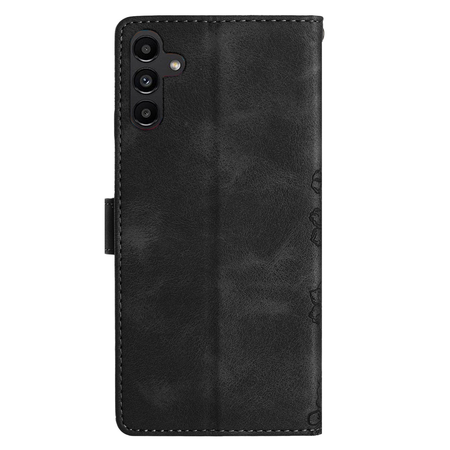 For Samsung Galaxy A16 5G / A16 4G Case Butterfly Flower Pattern Skin-Touch Leather Phone Cover - Black