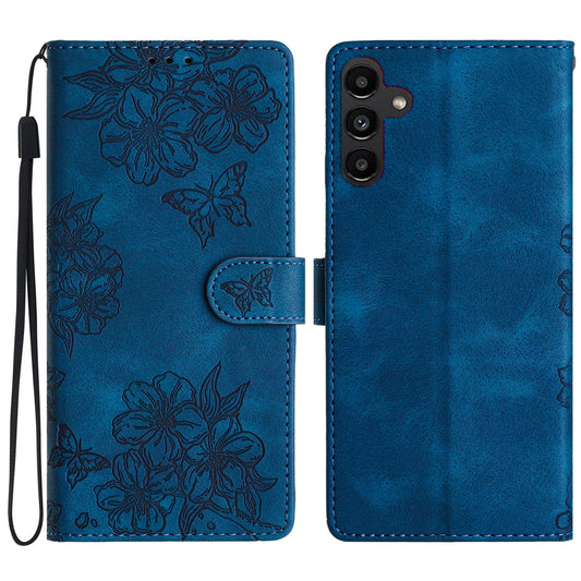For Samsung Galaxy A16 5G / A16 4G Case Butterfly Flower Pattern Skin-Touch Leather Phone Cover - Blue