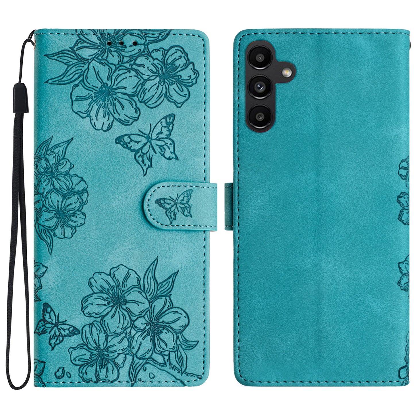 For Samsung Galaxy A16 5G / A16 4G Case Butterfly Flower Pattern Skin-Touch Leather Phone Cover - Green