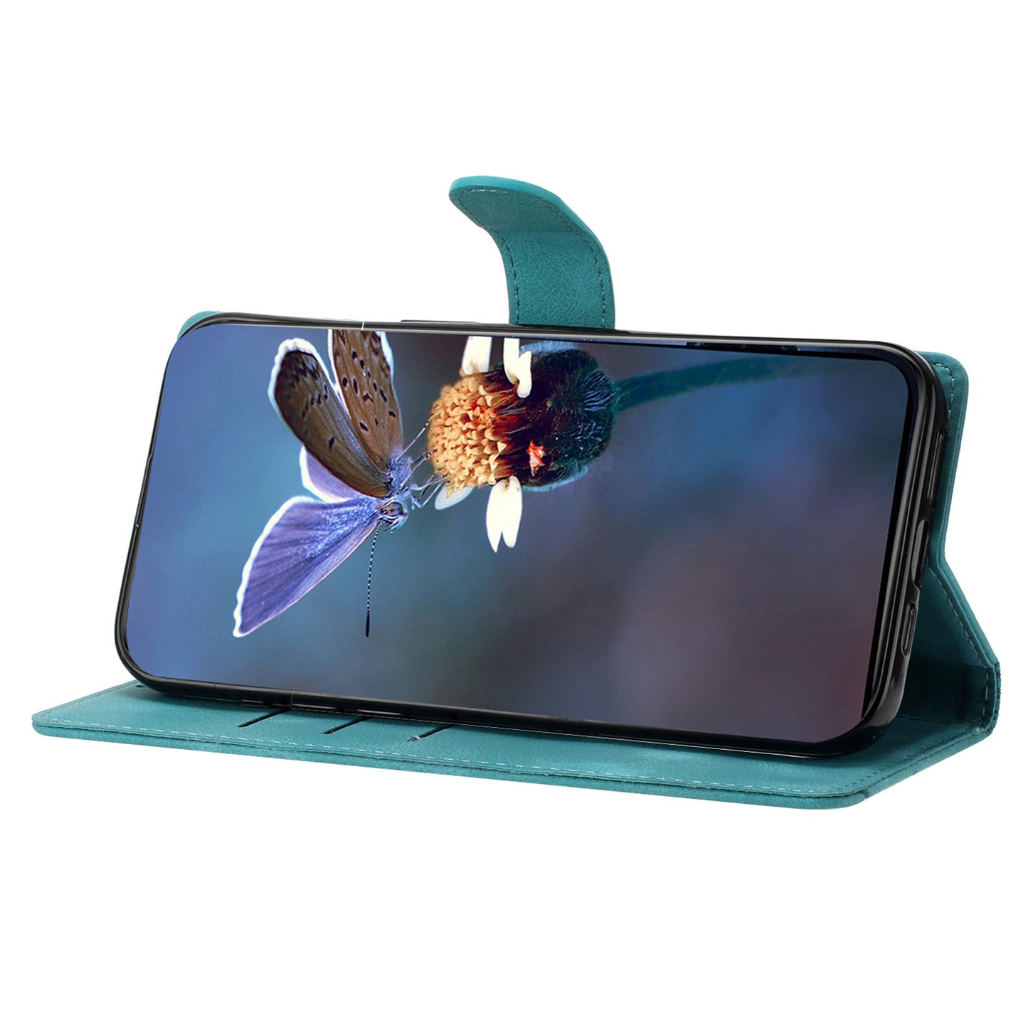 For Samsung Galaxy A16 5G / A16 4G Case Butterfly Flower Pattern Skin-Touch Leather Phone Cover - Green