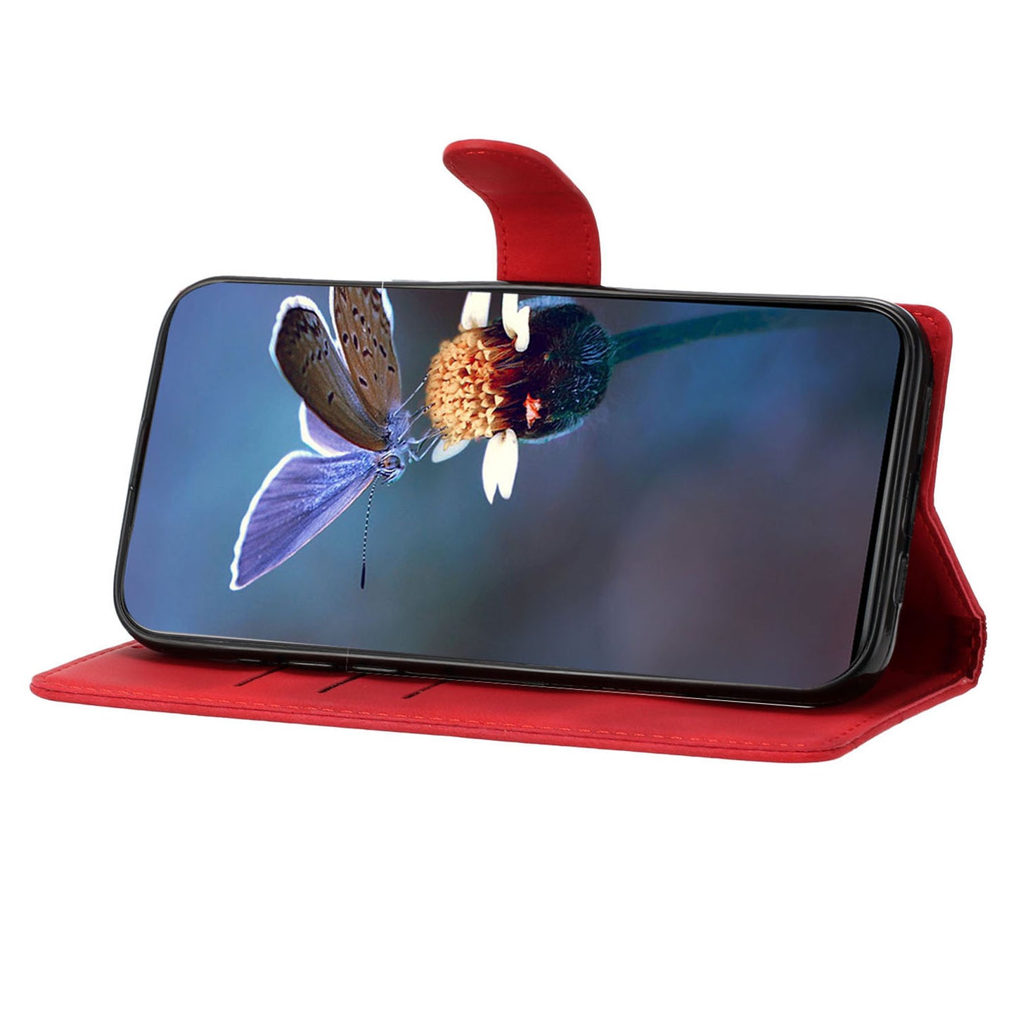 For Samsung Galaxy A16 5G / A16 4G Case Butterfly Flower Pattern Skin-Touch Leather Phone Cover - Red