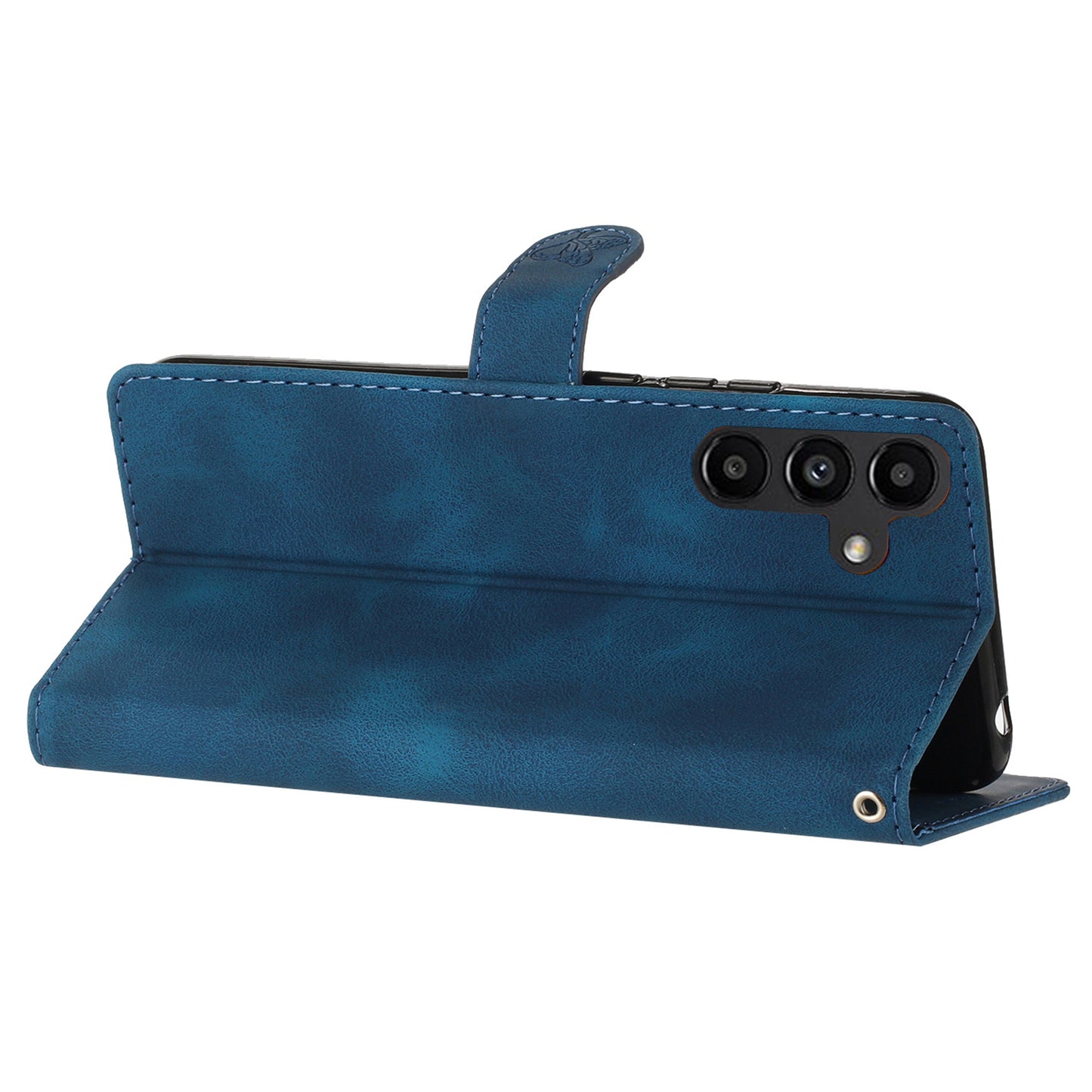 For Samsung Galaxy A16 5G / A16 4G Case Leather Imprinted Flower Phone Cover Wallet with Wrist Strap - Blue