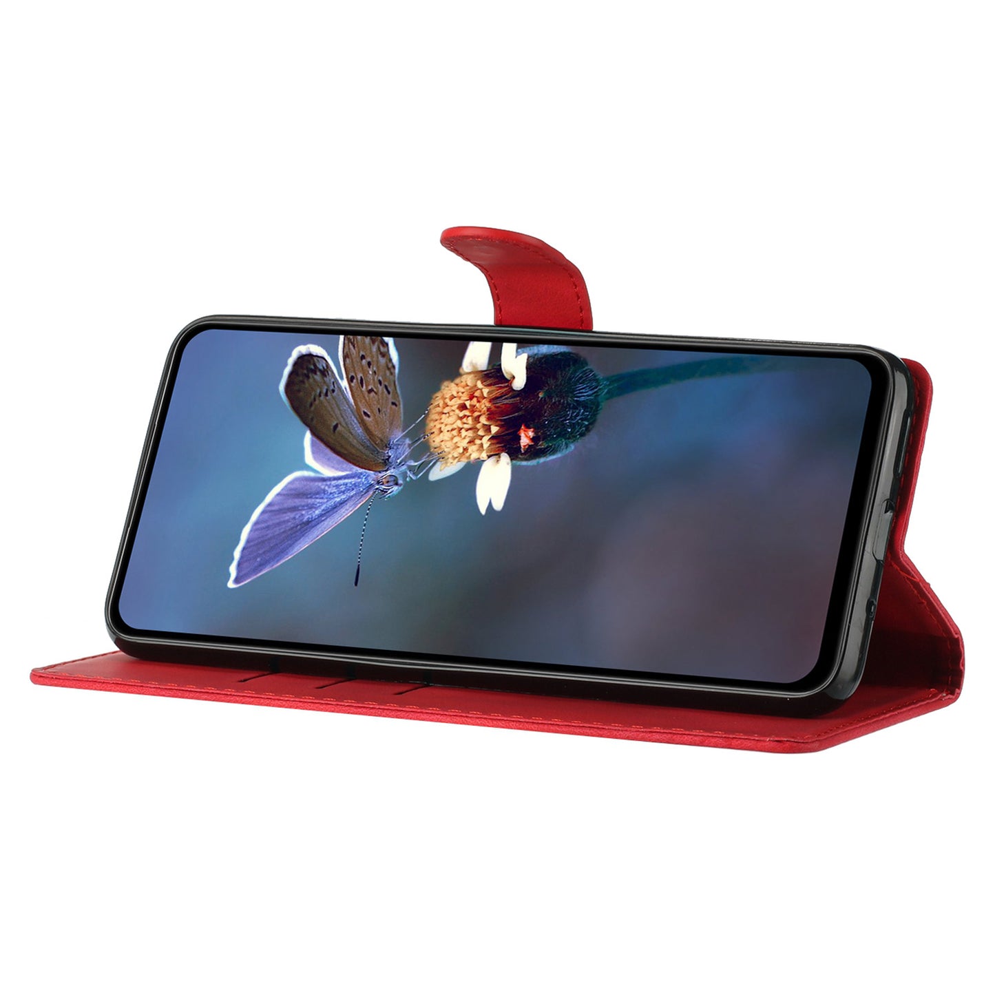 For Samsung Galaxy A16 5G / A16 4G Case Leather Imprinted Flower Phone Cover Wallet with Wrist Strap - Red