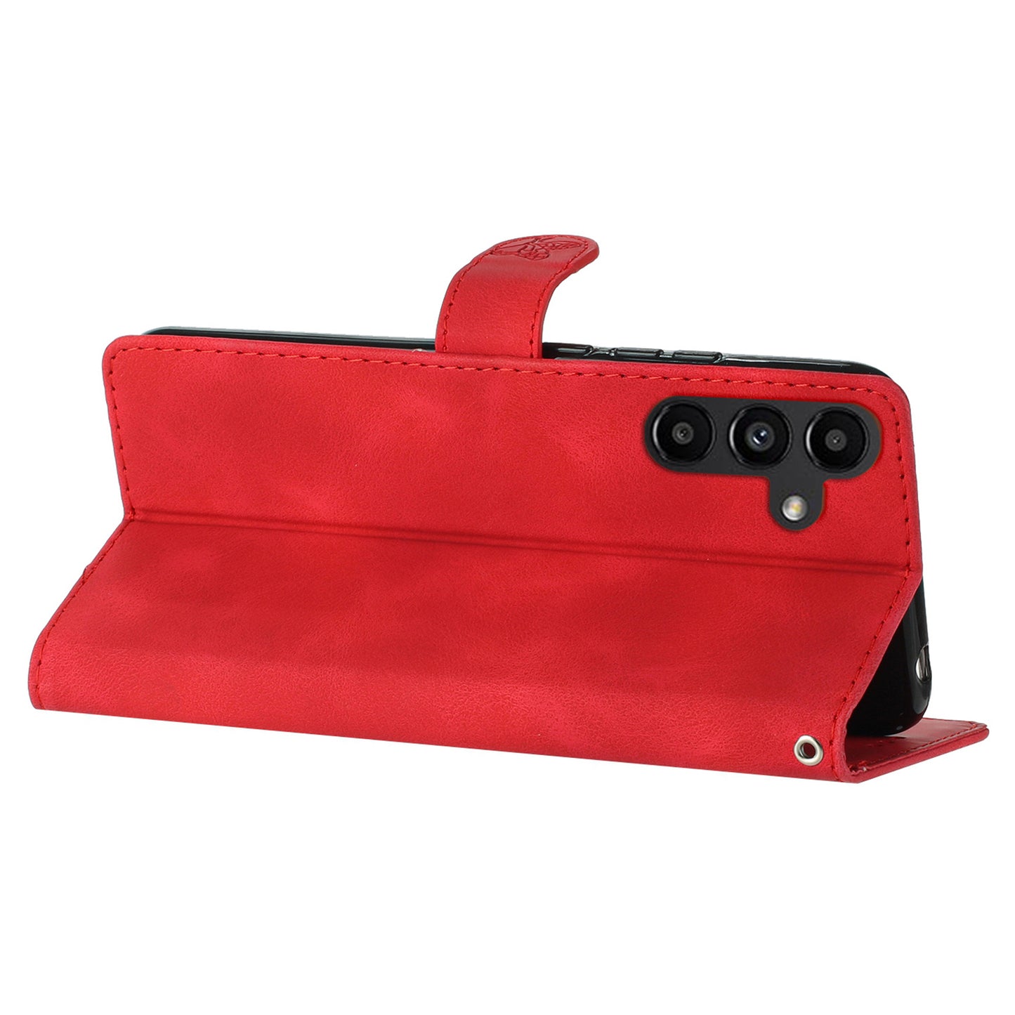 For Samsung Galaxy A16 5G / A16 4G Case Leather Imprinted Flower Phone Cover Wallet with Wrist Strap - Red