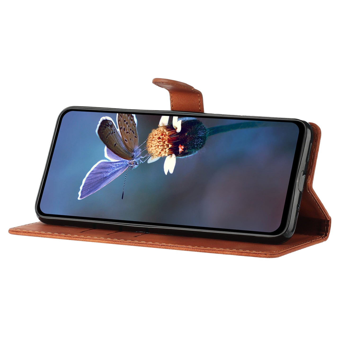 For Samsung Galaxy A16 5G / A16 4G Case Leather Imprinted Flower Phone Cover Wallet with Wrist Strap - Brown