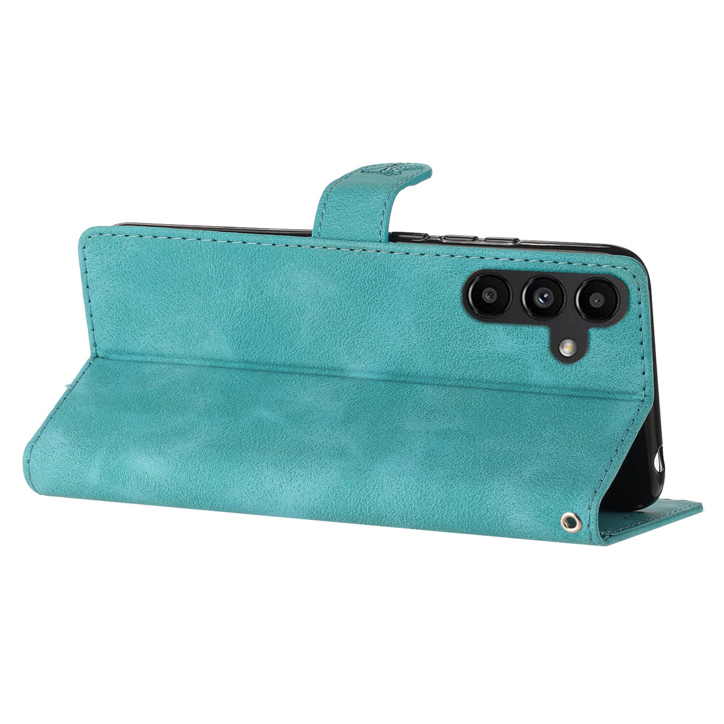 For Samsung Galaxy A16 5G / A16 4G Case Leather Imprinted Flower Phone Cover Wallet with Wrist Strap - Sky Blue