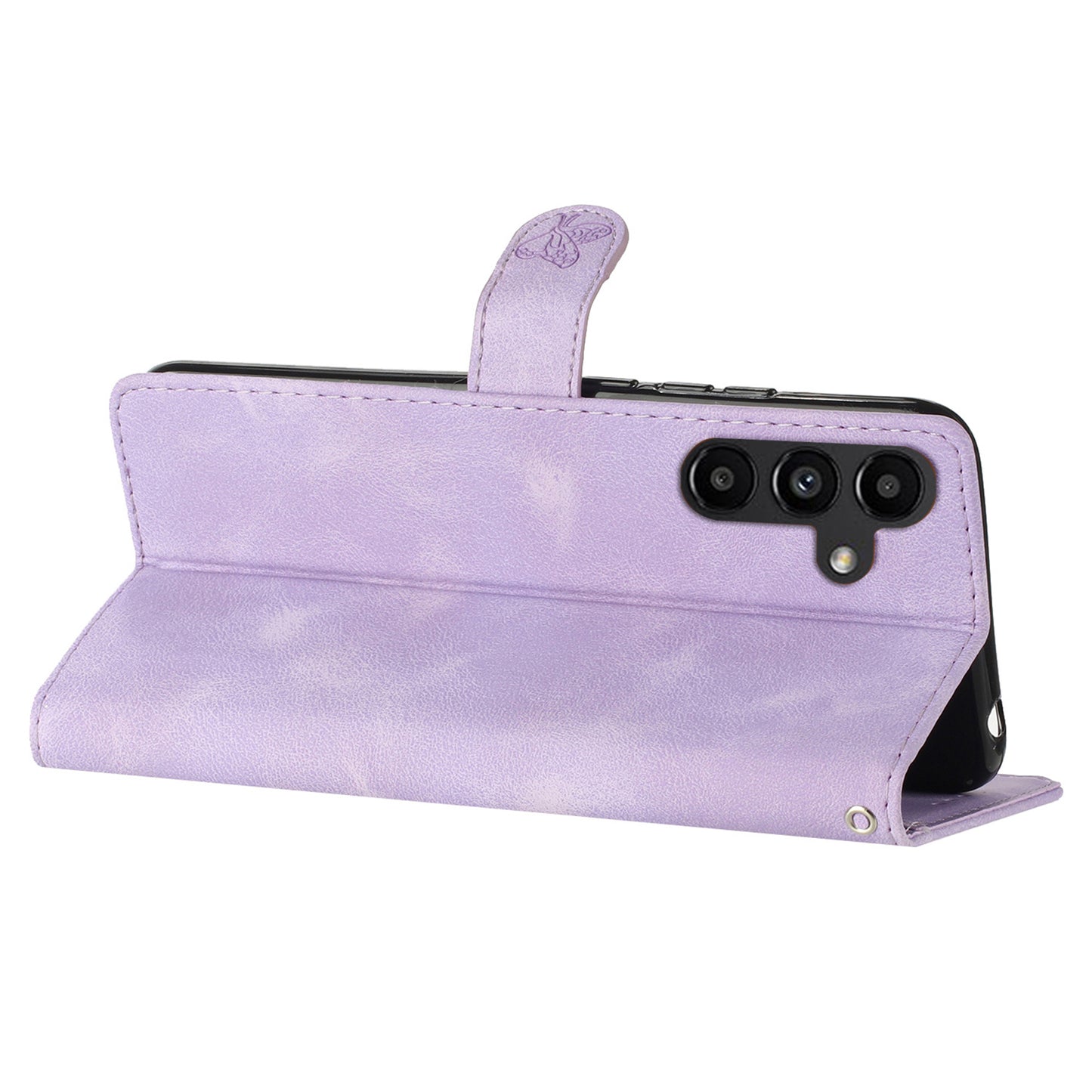 For Samsung Galaxy A16 5G / A16 4G Case Leather Imprinted Flower Phone Cover Wallet with Wrist Strap - Purple