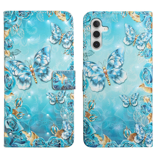 For Samsung Galaxy A16 5G / A16 4G Case 3D Creative Pattern PU Leather Stand Phone Cover - Blue Butterfly