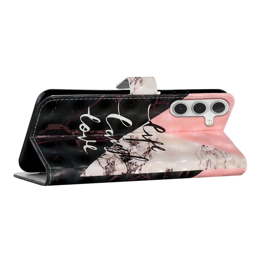 For Samsung Galaxy A16 5G / A16 4G Case 3D Creative Pattern PU Leather Stand Phone Cover - Tri-Color Marble