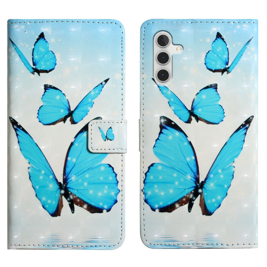For Samsung Galaxy A16 5G / A16 4G Case 3D Creative Pattern PU Leather Stand Phone Cover - Three Butterflies