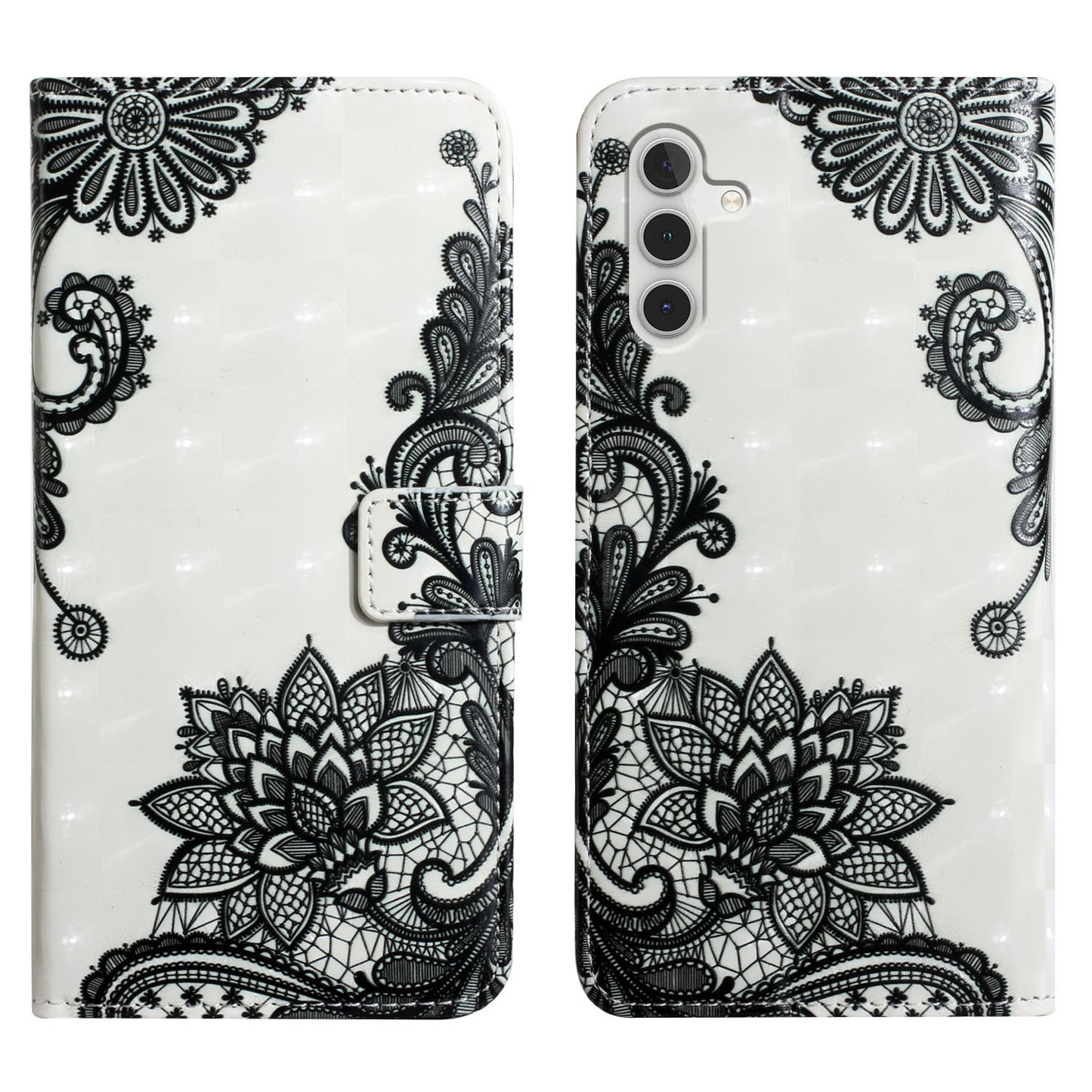 For Samsung Galaxy A16 5G / A16 4G Case 3D Creative Pattern PU Leather Stand Phone Cover - Lace Flower