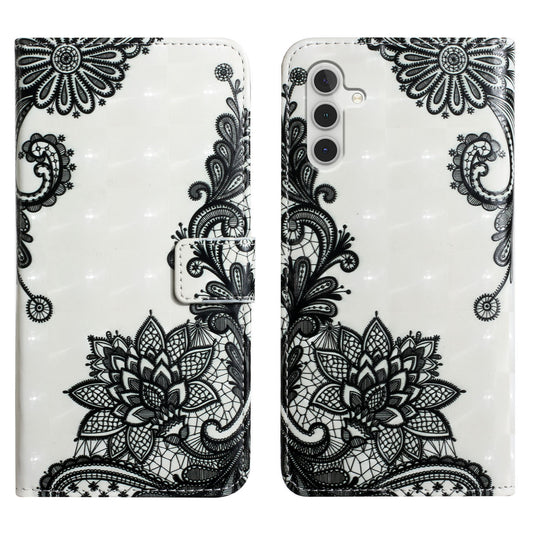 For Samsung Galaxy A16 5G / A16 4G Case 3D Creative Pattern PU Leather Stand Phone Cover - Lace Flower