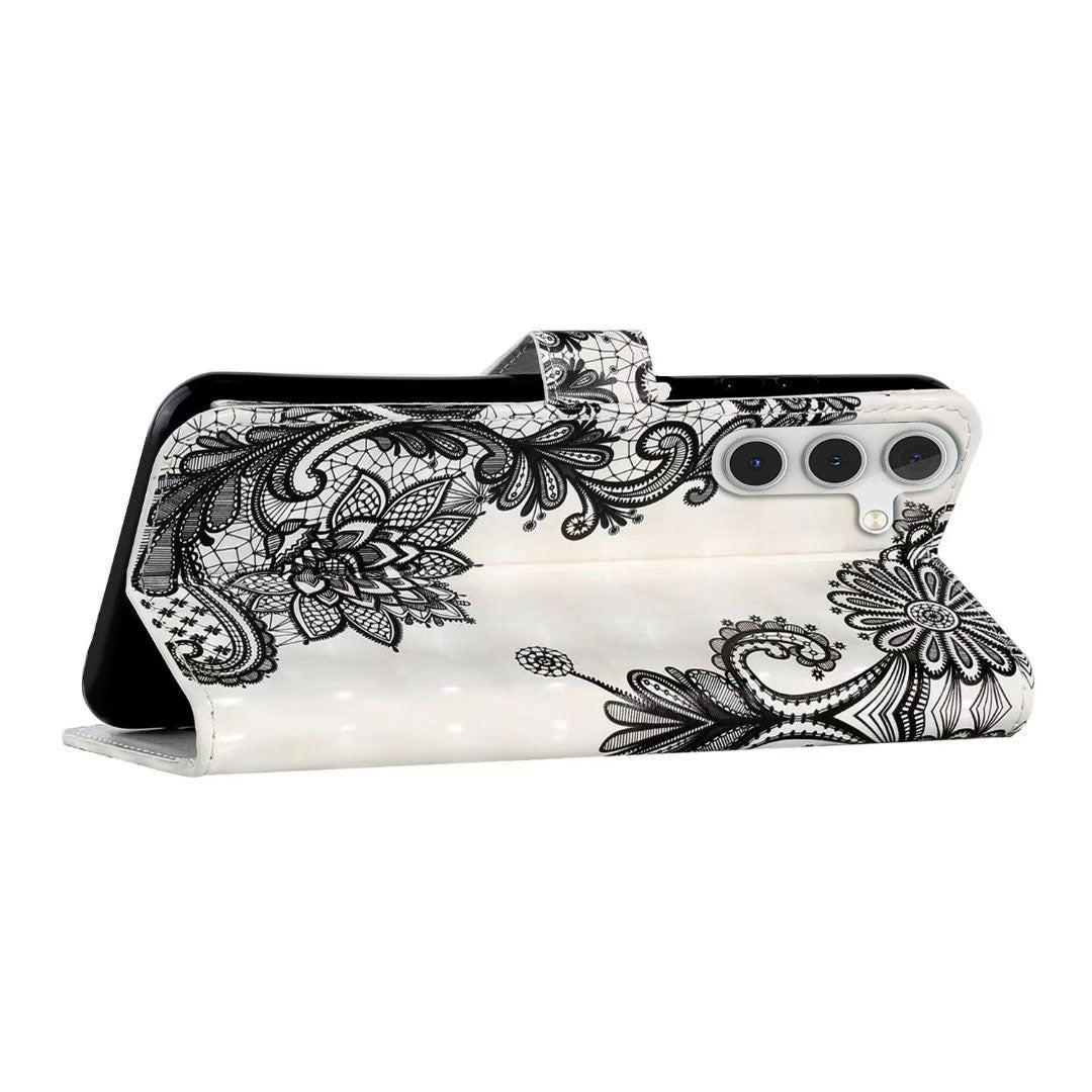 For Samsung Galaxy A16 5G / A16 4G Case 3D Creative Pattern PU Leather Stand Phone Cover - Lace Flower
