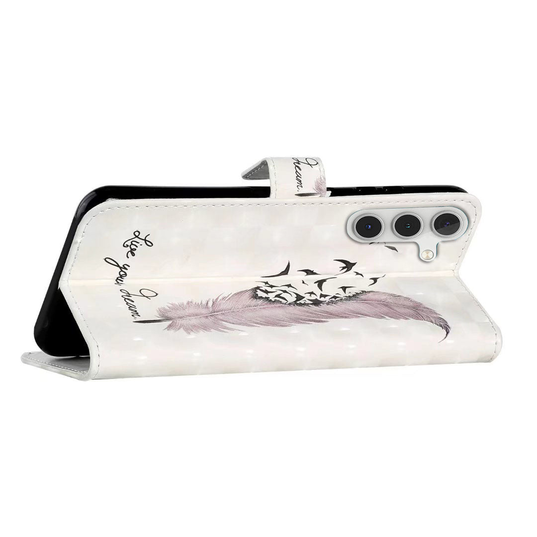 For Samsung Galaxy A16 5G / A16 4G Case 3D Creative Pattern PU Leather Stand Phone Cover - Feather