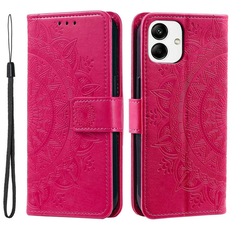 For Samsung Galaxy A04 4G (164.4 x 76.3 x 9.1 mm) Mandala Flower Pattern Imprinted Stand Case Shockproof PU Leather Wallet Phone Cover - Rose