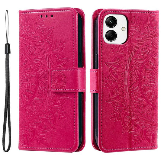 For Samsung Galaxy A04 4G (164.4 x 76.3 x 9.1 mm) Mandala Flower Pattern Imprinted Stand Case Shockproof PU Leather Wallet Phone Cover - Rose