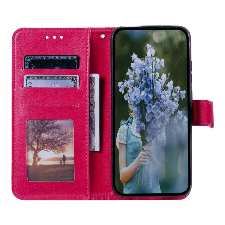 For Samsung Galaxy A04 4G (164.4 x 76.3 x 9.1 mm) Mandala Flower Pattern Imprinted Stand Case Shockproof PU Leather Wallet Phone Cover - Rose
