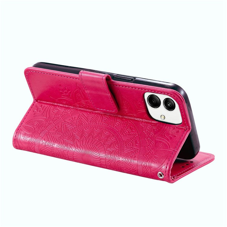 For Samsung Galaxy A04 4G (164.4 x 76.3 x 9.1 mm) Mandala Flower Pattern Imprinted Stand Case Shockproof PU Leather Wallet Phone Cover - Rose