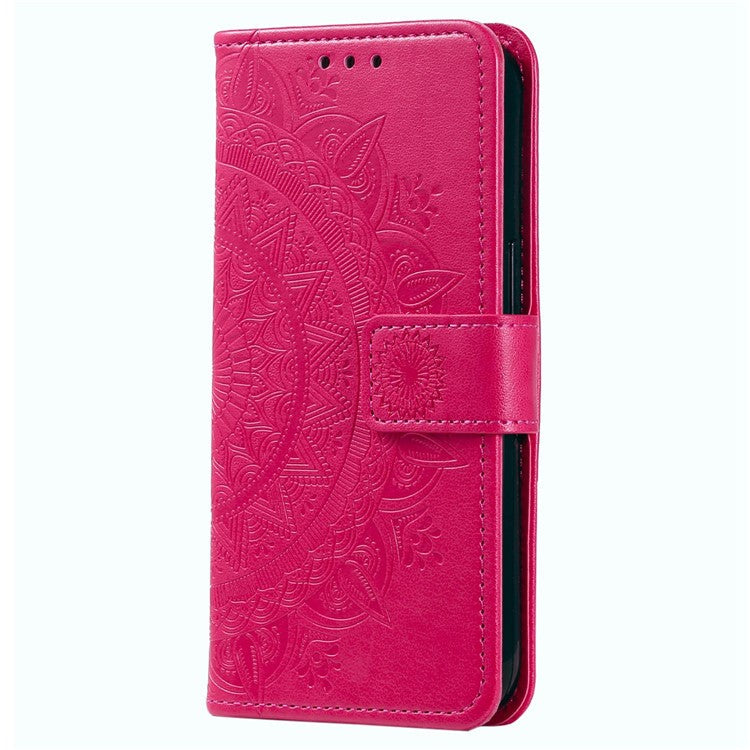 For Samsung Galaxy A04 4G (164.4 x 76.3 x 9.1 mm) Mandala Flower Pattern Imprinted Stand Case Shockproof PU Leather Wallet Phone Cover - Rose