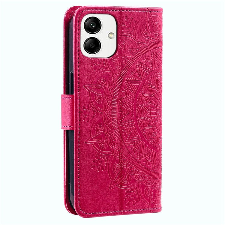 For Samsung Galaxy A04 4G (164.4 x 76.3 x 9.1 mm) Mandala Flower Pattern Imprinted Stand Case Shockproof PU Leather Wallet Phone Cover - Rose