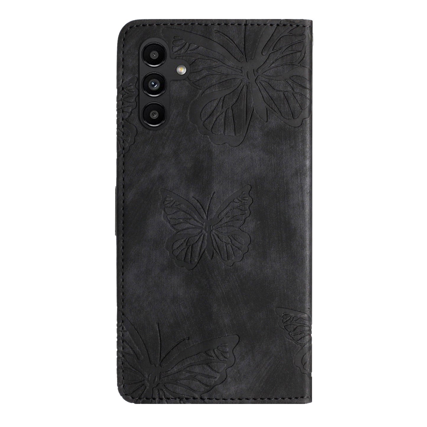 For Samsung Galaxy A16 5G / A16 4G Case Butterfly Design Flip Wallet Leather Phone Cover Skin-Touch - Black