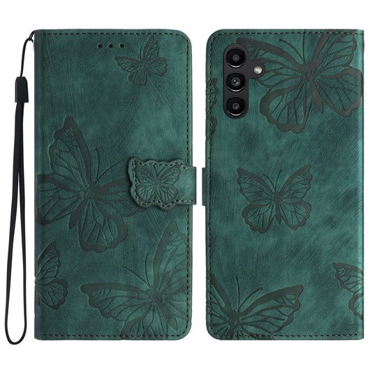 For Samsung Galaxy A16 5G / A16 4G Case Butterfly Design Flip Wallet Leather Phone Cover Skin-Touch - Green