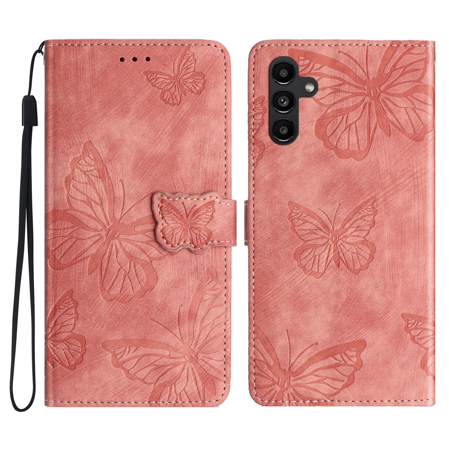 For Samsung Galaxy A16 5G / A16 4G Case Butterfly Design Flip Wallet Leather Phone Cover Skin-Touch - Pink