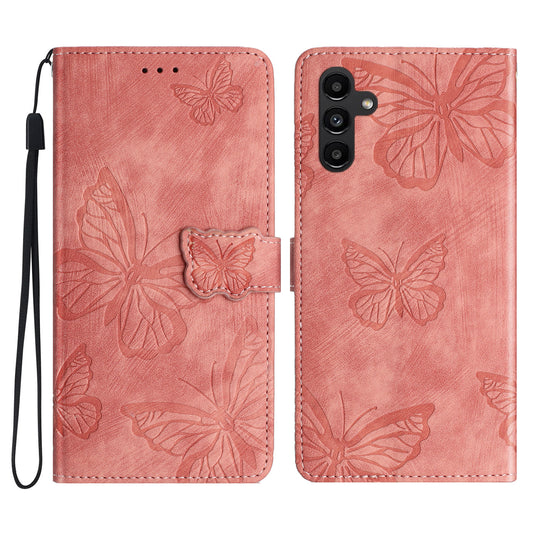 For Samsung Galaxy A16 5G / A16 4G Case Butterfly Design Flip Wallet Leather Phone Cover Skin-Touch - Pink