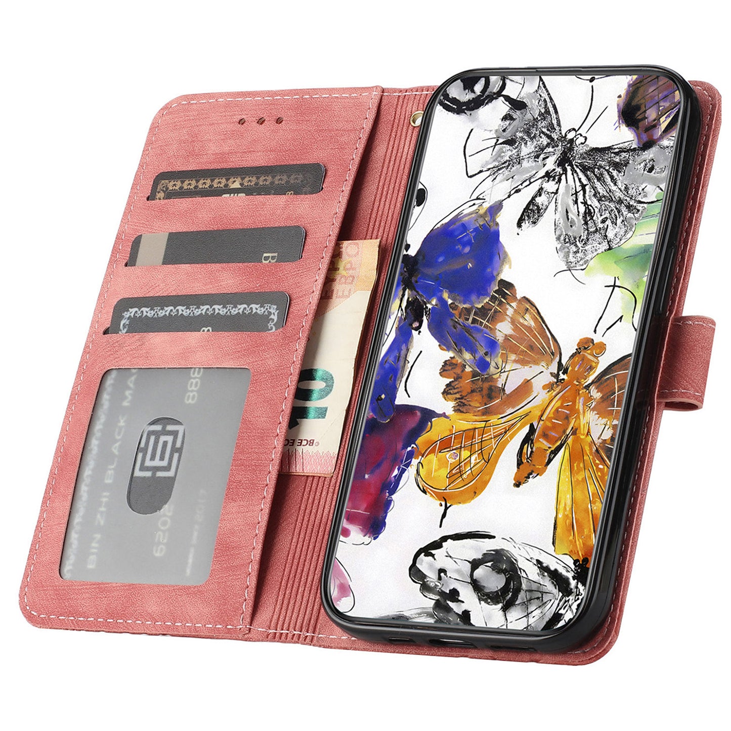 For Samsung Galaxy A16 5G / A16 4G Case Butterfly Design Flip Wallet Leather Phone Cover Skin-Touch - Pink