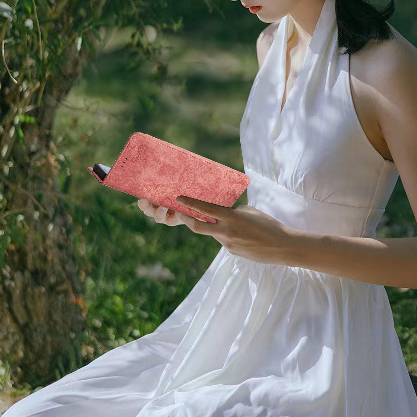 For Samsung Galaxy A16 5G / A16 4G Case Butterfly Design Flip Wallet Leather Phone Cover Skin-Touch - Pink