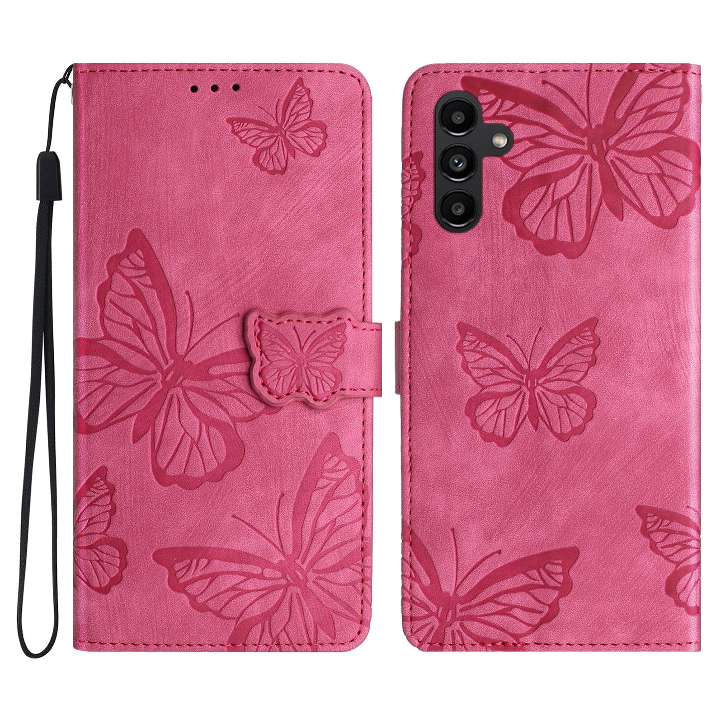 For Samsung Galaxy A16 5G / A16 4G Case Butterfly Design Flip Wallet Leather Phone Cover Skin-Touch - Rose