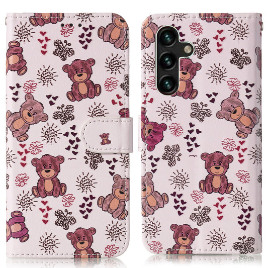 For Samsung Galaxy A16 5G / A16 4G Case Pattern Leather Wallet Phone Cover with Card Holder - Bear