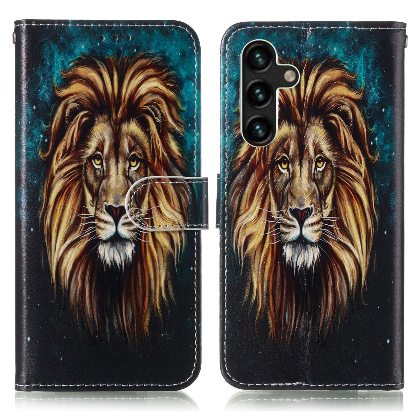 For Samsung Galaxy A16 5G / A16 4G Case Pattern Leather Wallet Phone Cover with Card Holder - Lion