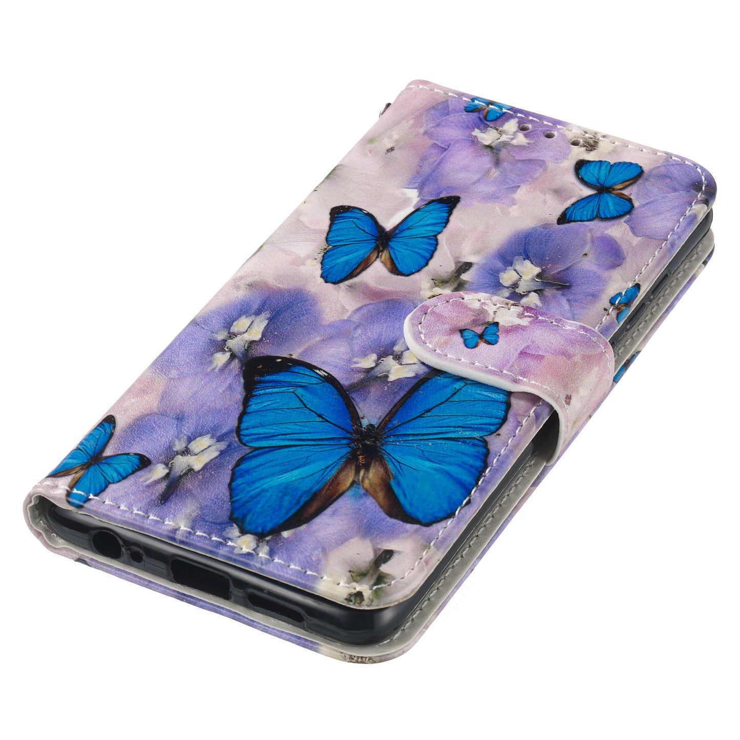 For Samsung Galaxy A16 5G / A16 4G Case Pattern Leather Wallet Phone Cover with Card Holder - Purple Flower Butterfly