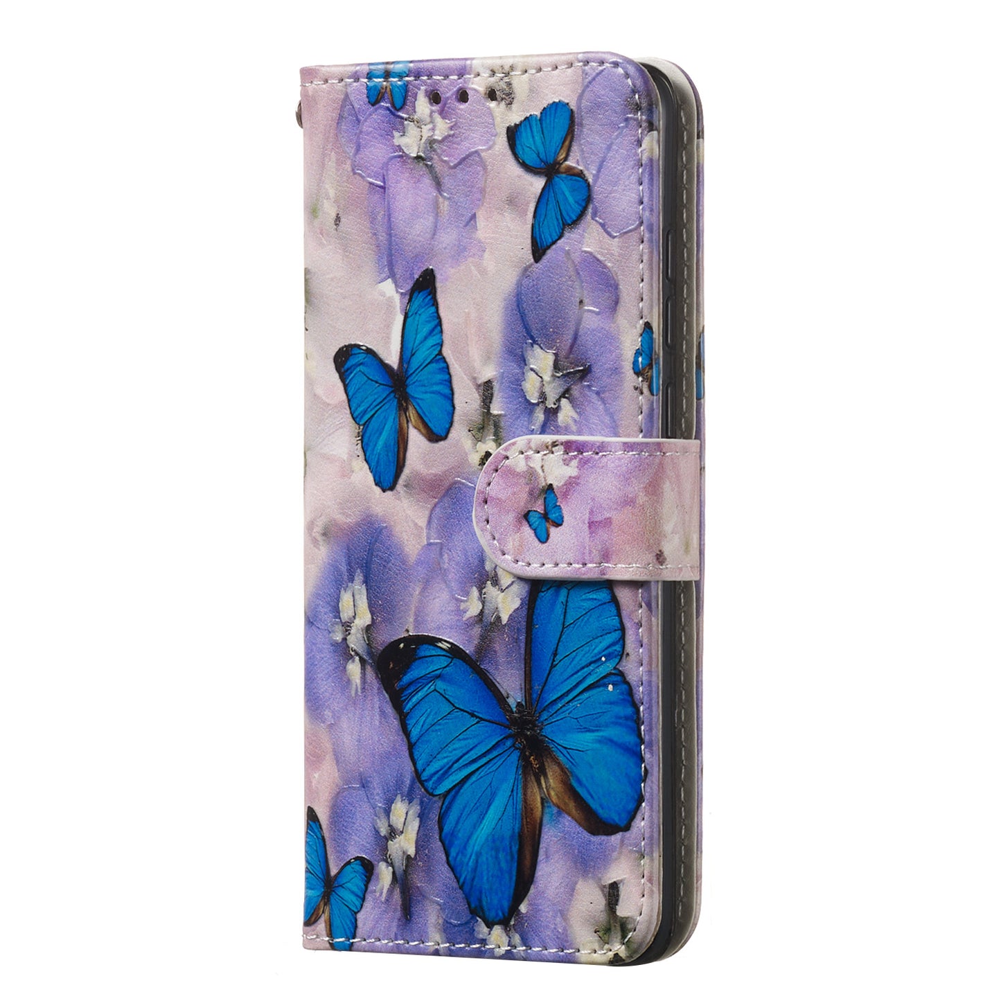 For Samsung Galaxy A16 5G / A16 4G Case Pattern Leather Wallet Phone Cover with Card Holder - Purple Flower Butterfly