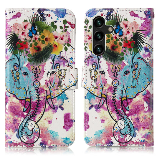 For Samsung Galaxy A16 5G / A16 4G Case Pattern Leather Wallet Phone Cover with Card Holder - Flower Elephant